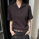 WIAOFELLAS  -  Summer New Men's Solid Color Short-Sleeved Polo Shirt American Retro Fashion Trend Street Loose Breathable Niche Men's Tops