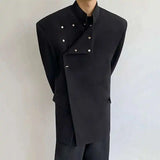 WIAOFELLAS  -  New Chinese Style Men's Blazers Stand Collar Metal Design Shoulder Pads New Spring Solid Color Male Suit Jackets