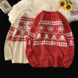 WIAOFELLAS  -  Japanese Retro Diamond-shaped Christmas Sweater Men and Women Couple Winter Pullover Knitted Sweater Top