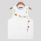 WIAOFELLAS  -  Men Tank Tops Flower Embroidery O-neck Sleeveless Vests Summer Streetwear Breathable Fashion Casual Men Clothing