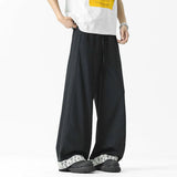 WIAOFELLAS  -  New Summer Men's Casual Pants Drawstring Contrast Color Patchwork Wide Leg Elastic Waist Straight Loose Male Bottom