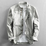 Wiaofellas  -  Men Cotton Linen Shirt Formal Retro Chinese Style Long Sleeve Casual Shirts Soft Comfort Tailor-made T-Shirts