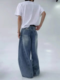 WIAOFELLAS  -  American Retro Splaed Ink Knife  Jeans Men Women Loose Slimming Drapey Wide Leg Long Trousers Faionable High Street