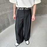 Wiaofellas  -  Designer New Chinese Style Pleated Loose Wide Leg Pants Embroidery Casual Straight Pants Autumn