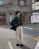 WIAOFELLAS  -  Autumn Winter Men's Cotton Wide Leg Floor Suit Pants Korean Casual Loose Straight  Thicken Full Length Trousers Male Keep Warm