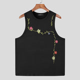 WIAOFELLAS  -  Men Tank Tops Flower Embroidery O-neck Sleeveless Vests Summer Streetwear Breathable Fashion Casual Men Clothing