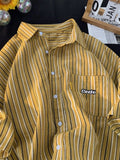 Wiaofellas  - Striped Vintage Shirt Men Summer Vintage Hong Kong Style  High Street Short-sleeved Jacket Designer Japan Niche Blouse