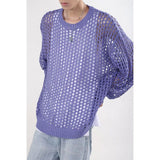 Wiaofellas  -  Mens Hollow-Out Niche Color-Blocked Knitwear Streetwear Fashion Youth Trend Couple Long-Sleeved Top Men'S Clothing 2026 New