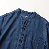 Wiaofellas  -  Silky Thin Summer Mens irt Stand Collar Open Cardigan Breathable Lyocell Denim ort Sve Trendy Casual Loose Fit Pure Color