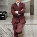 Wiaofellas  -  Pinstripe Men Suits Peaked Lapel Custom Italian Style Prom Business Suit Jacket With Pants 2 Pcs Groom Wedding Tuxedo