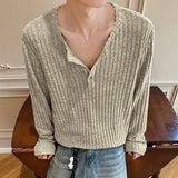 WIAOFELLAS  -  Men Shirt Solid Color Knitted Long Sleeve Casual Men Clothing Streetwear Korean Style Spring Autumn Fashion Male Tops