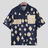 WIAOFELLAS  -  Men Shirt Printing Patchwork Lapel Short Sleeve Loose Men Clothing Streetwear Summer 2026 Korean Style Fashion Male Tops