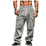 WIAOFELLAS  -  Men's Pants Corduroy Autumn Casual Breathable Wide-leg Multi-pocket Straight Trousers Loose Bottoms PLus Size XXXL