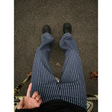 WIAOFELLAS  -  Vintage blue vertical striped jeans men's loose straight leg wide-leg pants