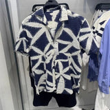 WIAOFELLAS  -  Shirts for Men New Summer High-end Designewd Niche Temperature Advanced Loose Printed Bubble Cuban Collar Short-sleeved Shirt