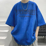 WIAOFELLAS  -  Oversize Alphabet Print T-shirt Men's Spring Summer Heavy Weight Thin Short Sleeve Fashion Hip Hop 5-point Sleeve T Shirts