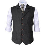 Wiaofellas  -  Men Vest Brown Herringbone Gentleman Business Waistcoat Vintage Regular Slim Banquet Men Suit Vest