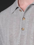 Wiaofellas  -  Vintage Hollow Out Knitting Tops For Men Summer New Casual Short Sleeve Breathable Polo Shirts Mens Stylish Slim Fit Polos