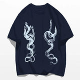 WIAOFELLAS  -  Men's Casual T-Shirt Fashionable Trendy Hip-Hop High Street Y2k Retro Snake Pattern Loose Cotton Top Spring And Summer