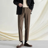 WIAOFELLAS  -  New Autumn And Winter Men's Solid Color Thick Nine-Point Suit Pants Retro Fashion Trend Loose Casual Simple Daily Men's Bottoms