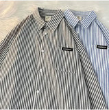 Wiaofellas  -  Long-sleeved Vertical Striped Shirt Men's Handsome Casual Hong Kong Style High Street Shirts
