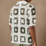 WIAOFELLAS  -  Summer French Retro  Men's Hook Flower Knitted Polo Shirt Casual Versatile Hollow Outs Short Sleeved Knit Shirt For Male Tops