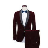 Wiaofellas  -  Formal Men's Suits Slim Fit Groom Tuxedo For Wedding Prom 2 Pcs Shawl Collar Male Suit Velvet Smoking Jacket (Blazer+Pants)