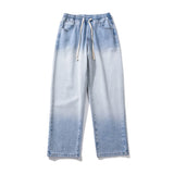 Wiaofellas  -  Autumn new gradient color jeans men's loose straight pendant wide-leg pants ins street tide Y2K casual trousers blue black
