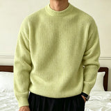 Wiaofellas  -  Man's Lazy Knitwear Sweater Autumn Winter Korean Fashion Ribbed Texture Long Sleeve Loose Crewneck Knitted Pullover Sweaters Man