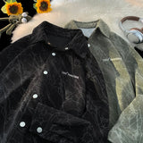 WIAOFELLAS  -  Trendy Corduroy Long-sleeved Shirt Men's Casual Shirt Embroidery Design Retro Shirt Spring Fashion Printed Buttons Cardigan