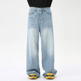 Wiaofellas  -  American Style Washed Men's Denim Pants Casual Big Pockets Droop Jeans Loose Straight Wide Leg Male Trousers Autumn