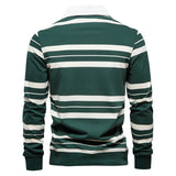 2023 Autumn New Polo Collar Stripe Men's Fashion Casual Long Sleeved T-shirt