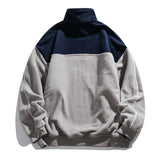 Wiaofellas  -  Autumn Polar Fleece Contrast Sweatshirts For Men Streetwear Patchwork Zipper Half Open Pullover Sweat Shirt Male Clothing