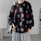 WIAOFELLAS  -  Autumn Winter Butterfly Jacquard Pattern Sweater New Popular Casual Round Neck Contrast Color Knitted Men's Knitwear Pullover