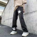 WIAOFELLAS  -  Geometric Spliced Jeans Men Wide Leg Baggy Ankle Length Denim Japanese Style Youthful Vitality High Waist Stylish All-match