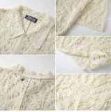 WIAOFELLAS  -  summer Button Lapel Knit Shirt Mens Floral Embroidery Patchwork Shirts Fashion Men Casual Short Sleeve Hollow Out Shirt For Male