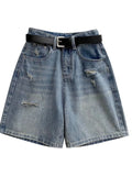 WIAOFELLAS  -  2025 New Men's Summer Solid Color Thin Shorts Male High Street Loose Denim Shorts Men Ripped Holes Straight Short Pants P895