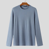 WIAOFELLAS  -  Men T Shirt Solid Color O-neck Long Sleeve Streetwear Knitted Male Tee Tops Loose Fashion Casual Men Clothing S-5XL INCERUN