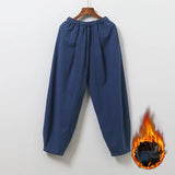 WIAOFELLAS  -  Autumn Mens Cotton Wide Leg Pants Men Solid Color Oversized Jogger Trousers Male Elastic Waist Streetwear Hanfu Linen Pants