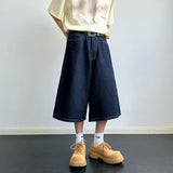 WIAOFELLAS  -  Fashion Men's Gradient Letter Print High Street Denim Shorts Vintage Wash Loose Straight Short Pant Male