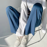 Wiaofellas  -  Ice Men's Silk Summer Wide Mop Pants New Casual Pants Pink Blue Black White Straight Trousers Korean Long Pants 2Y2225