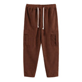 Wiaofellas  -  Autumn Fashion Multi Pockets Corduroy Pants Men Streetwear Casual Solid Color Cargo Pants Stylish Mens Drawstring Lace-up Pants