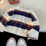 Wiaofellas  -  Japanese Striped Short-sleeved T-shirt Men's Summer Retro Loose Casual Five-point Half-sleeved Shirt