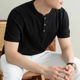 Wiaofellas  -  Brand Laisel Linen Knitted T-shirt Men's Short Sleeved Slim Casual Business Polo Shirts Round Neck Social Versatile Base T-shirt