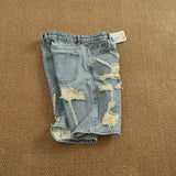 WIAOFELLAS  -  Ripped hole plankton handsome high street trend denim shorts men summer everything to do old washed pants five quarter pants