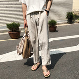 Wiaofellas  -  Linen Pants Men's Korean Style Straight Pants Loose Casual Pants Men's Clothing Spring Summer Ankle-length Trousers