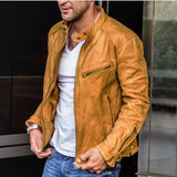 Wiaofellas  -  New Mens Leather Jacket Men Fashion Red Motorcycle PU Leather Jacket Stand Collar Zipper Pockets Leather Coats