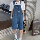 WIAOFELLAS -  Summer Workwear Denim Bib Shorts Couple Loose Causal High Street Straight Pants Men Overalls Jumpsuits Male Clothing