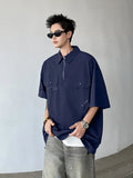 WIAOFELLAS  -  New Man Half Zip Lapel Short Sleeve Polo Shirt Japanese Retro Pocket Cargo Tee Shirts Y2K Streetwear Fashion polos homme
