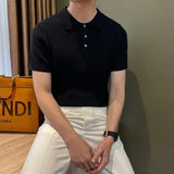 Wiaofellas  -  American Style Knitted Short Sleeve Polo Shirt Men's Slim Fit Casual Versatile Elastic T-Shirt Casual Wear Polyester Fiber